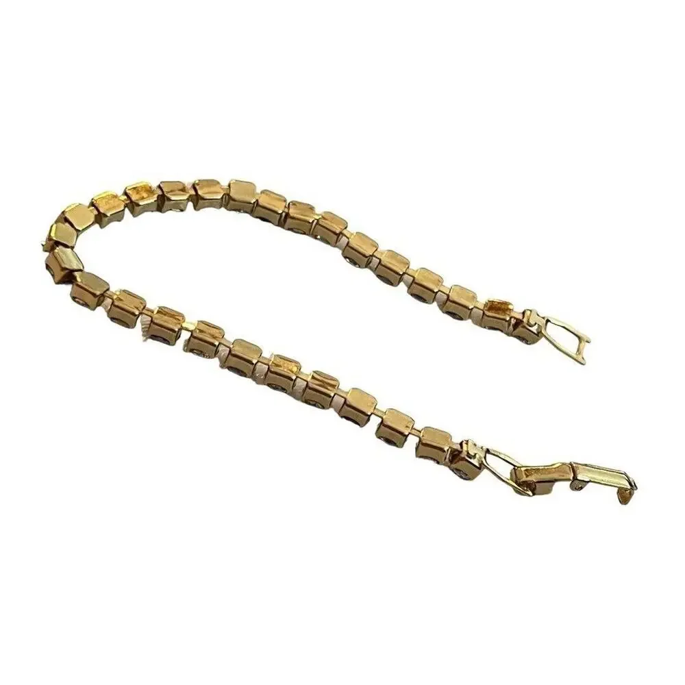 Gold Tone Rhinestone Tennis Bracelet Bling 6 7/8